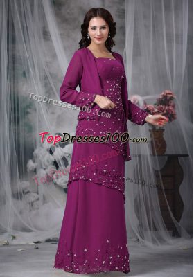 Fashionable Chiffon Sleeveless Floor Length Mother of the Bride Dress and Beading