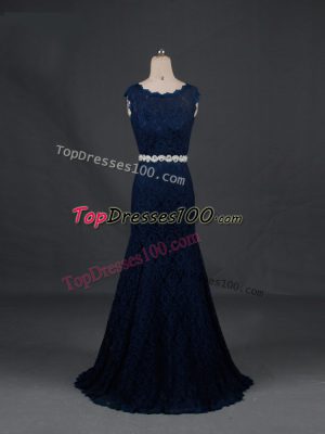 Colorful Floor Length Navy Blue Mother of the Bride Dress Scoop Sleeveless Backless