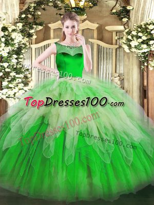 Scoop Sleeveless Zipper 15th Birthday Dress Green Organza