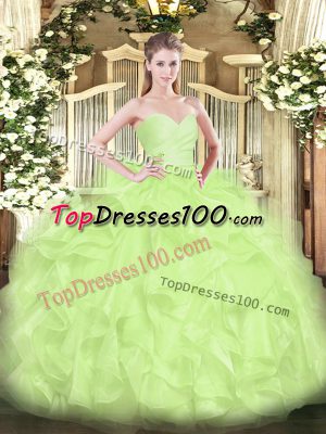 Elegant Ball Gowns Sweet 16 Dresses Yellow Green Sweetheart Organza Sleeveless Floor Length Lace Up