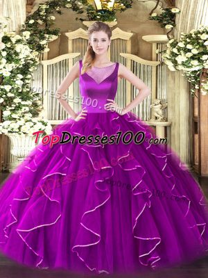 Organza Sleeveless Floor Length Quinceanera Gown and Beading and Ruffles