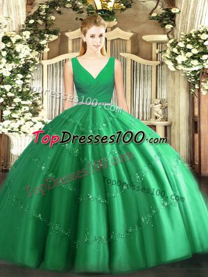 Eye-catching Green Zipper Quinceanera Gown Beading Sleeveless Floor Length