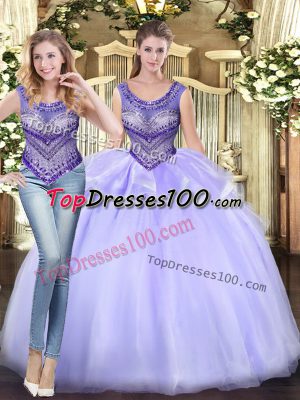 Enchanting Beading and Ruffles Sweet 16 Quinceanera Dress Lavender Lace Up Sleeveless Floor Length