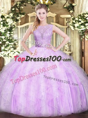 Lilac Sleeveless Lace and Ruffles Floor Length Quinceanera Dress