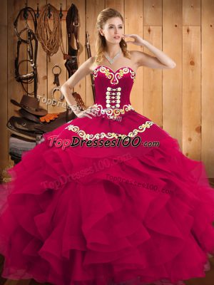 Sweetheart Sleeveless Lace Up Ball Gown Prom Dress Fuchsia Satin and Organza