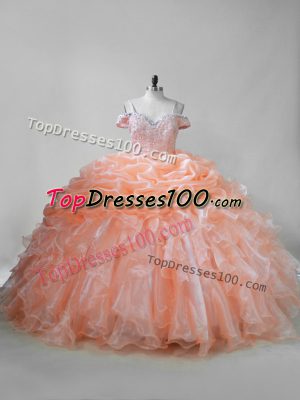 Dynamic Brush Train Ball Gowns Sweet 16 Dress Orange Straps Organza Sleeveless Lace Up