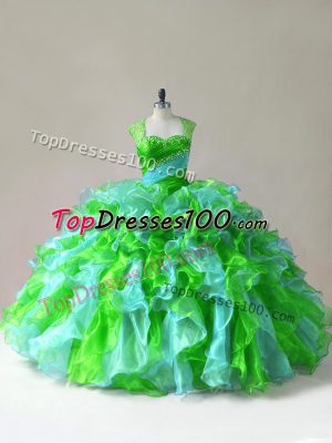 Multi-color Ball Gowns Straps Sleeveless Organza Floor Length Zipper Beading and Ruffles Ball Gown Prom Dress