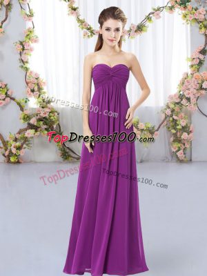 Purple Zipper Sweetheart Ruching Bridesmaid Gown Chiffon Sleeveless