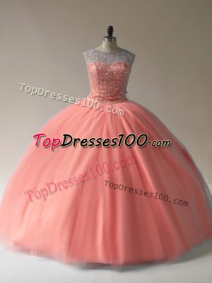 Sleeveless Lace Up Floor Length Beading 15th Birthday Dress