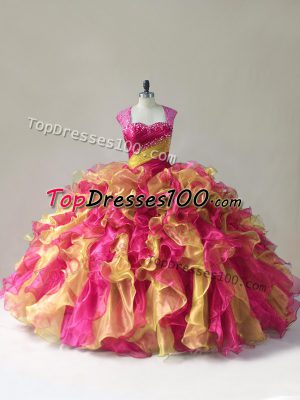 Multi-color Sleeveless Floor Length Beading and Ruffles Zipper Sweet 16 Dresses