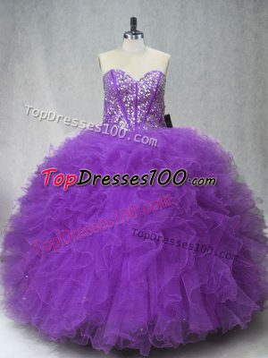 Pretty Sleeveless Lace Up Floor Length Beading and Ruffles Sweet 16 Dresses