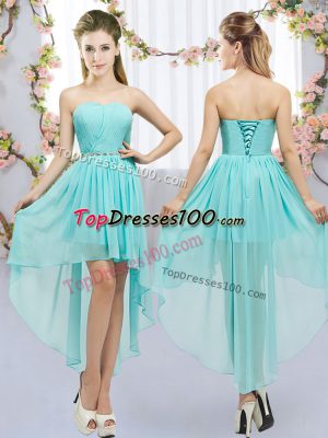 Aqua Blue Sleeveless Beading High Low Wedding Guest Dresses
