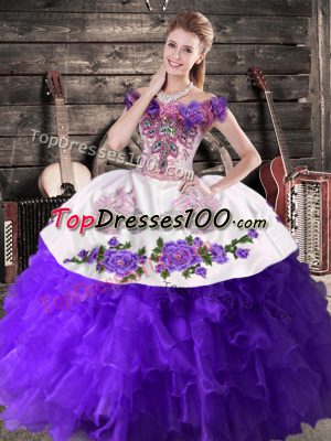 Smart Purple Lace Up Quinceanera Dresses Embroidery and Ruffles Sleeveless Floor Length