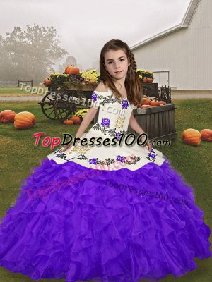 Floor Length Ball Gowns Sleeveless Purple Kids Pageant Dress Lace Up