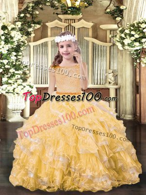 Sleeveless Floor Length Beading and Ruffled Layers Zipper Little Girls Pageant Dress Wholesale with Gold