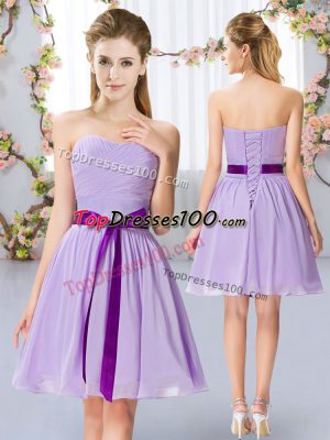Lavender Sweetheart Neckline Belt Wedding Party Dress Sleeveless Lace Up