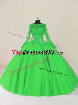 Floor Length Ball Gowns Long Sleeves Green Sweet 16 Dress Zipper