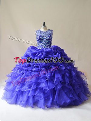 Attractive Floor Length Purple 15th Birthday Dress Scoop Sleeveless Lace Up