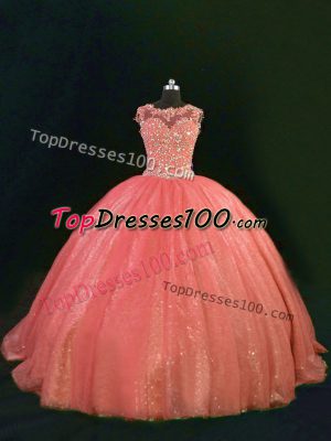 Orange Lace Up Sweet 16 Dresses Beading and Lace Sleeveless Floor Length