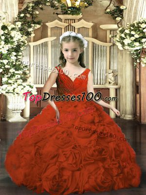 Rust Red Sleeveless Fabric With Rolling Flowers Backless Pageant Dress for Party and Sweet 16 and Wedding Party