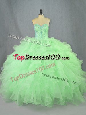 Green Ball Gowns Sweetheart Sleeveless Organza Floor Length Lace Up Beading and Ruffles Sweet 16 Dresses