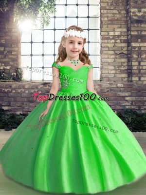Hot Sale Ball Gowns Tulle Straps Sleeveless Beading Floor Length Lace Up Pageant Dress Womens