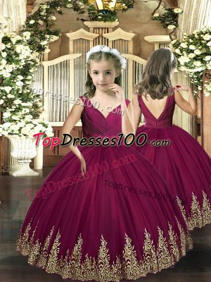 Attractive Ball Gowns High School Pageant Dress Burgundy Tulle Sleeveless Floor Length Backless