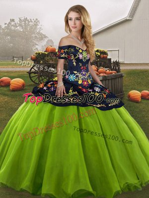 Noble Sleeveless Tulle Floor Length Lace Up Vestidos de Quinceanera in with Embroidery