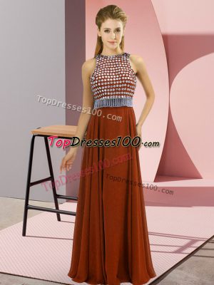 Fashion Rust Red Prom Dresses Prom and Party with Beading Scoop Sleeveless Side Zipper
