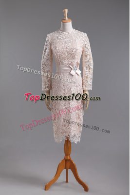 Fashion Long Sleeves Lace and Belt Zipper Prom Dress