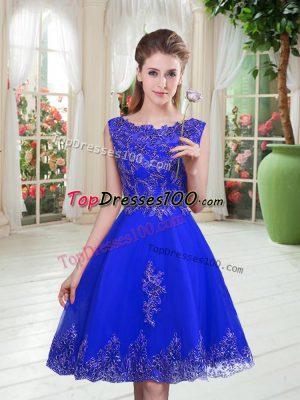Customized Scoop Sleeveless Lace Up Teens Party Dress Royal Blue Tulle