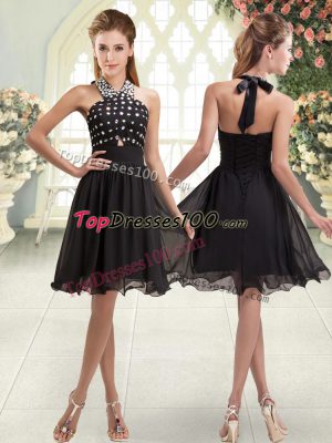 Black Halter Top Lace Up Beading Dress for Prom Sleeveless