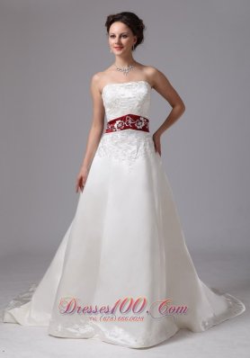2013 Embroidery Clasp Handle Wedding Dress With Chapel Train Wine Red and White - Top Selling