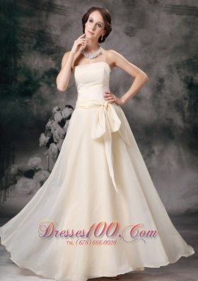 Light Yellow Empire Strapless Floor-length Chiffon Sashes Prom / Evening Dress