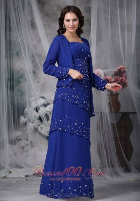 Popular Blue Column Straps Floor-length Chiffon Appliques Mother Of The ...