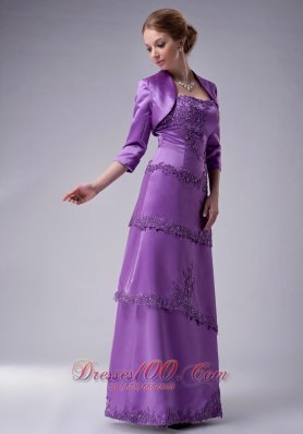 Discount Modest Eggplant Purple Empire Strapless Mother Of The Bride Dress Satin Appliques Floor-length