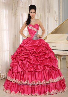 New 2013 Hot Pink Beaded Appliques and Pick-ups Quinceanera Dress For Custom Made In Koloa City Hawaii