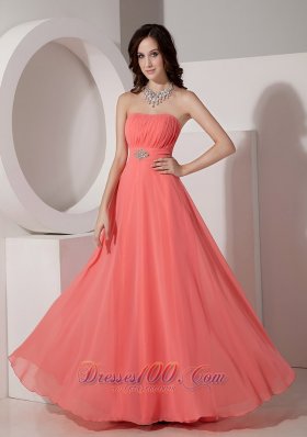 Elegant Watermelon Red Empire Strapless Prom Dress Chiffon Beading