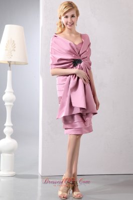 Discount Pink Column Sweetheart Ruffled Layers Mother Of The Bride Dress Knee-length Taffeta