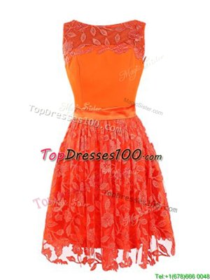Fantastic Scoop Mini Length Zipper Casual Dresses Orange Red and In for Prom and Party with Lace
