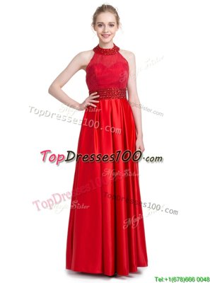 Modern Sleeveless Floor Length Beading Zipper Prom Evening Gown with Pink