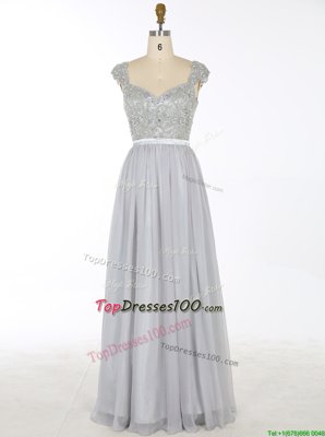 Grey Sleeveless Chiffon Zipper Prom Dress for Prom and Party