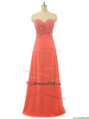 Classical Watermelon Red Prom Evening Gown Prom and Party and For with Beading Sweetheart Sleeveless Lace Up