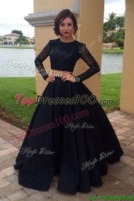 Trendy Black Zipper Scoop Sequins Prom Dress Chiffon Long Sleeves