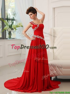 Hot Pink Chiffon Zipper Dress for Prom Sleeveless Ankle Length Beading and Ruching