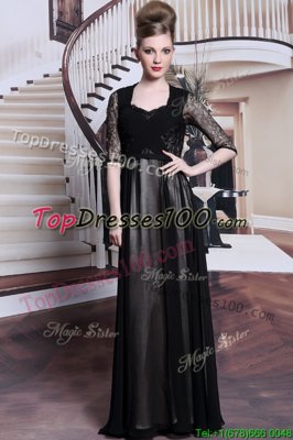 Fantastic Pleated Floor Length Empire Half Sleeves Black Zipper