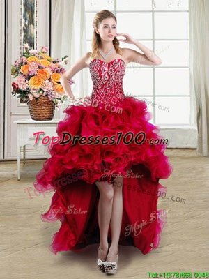 Red Sweetheart Lace Up Beading and Ruffles Homecoming Party Dress Sleeveless