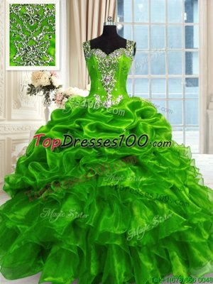 Organza Sleeveless Floor Length Quinceanera Dresses and Beading and Ruffles and Pick Ups