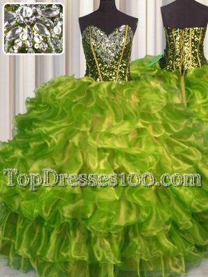 New Style Sleeveless Lace Up Floor Length Beading and Ruffles Quinceanera Gown
