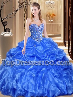 Royal Blue Sweetheart Lace Up Lace and Appliques Quinceanera Dresses Sleeveless